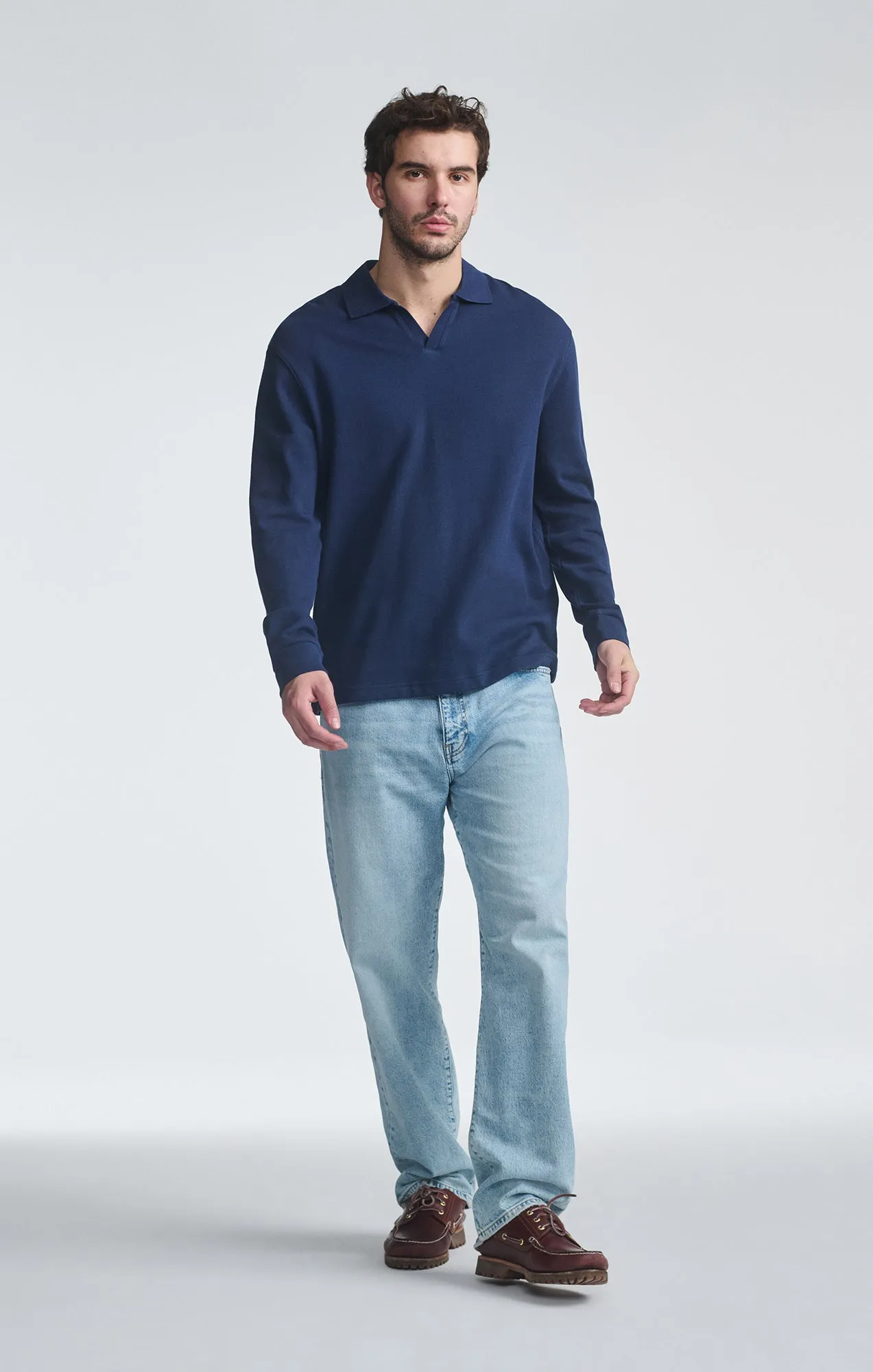 POLO COLLAR LONG SLEEVE SHIRT IN BLACK IRIS