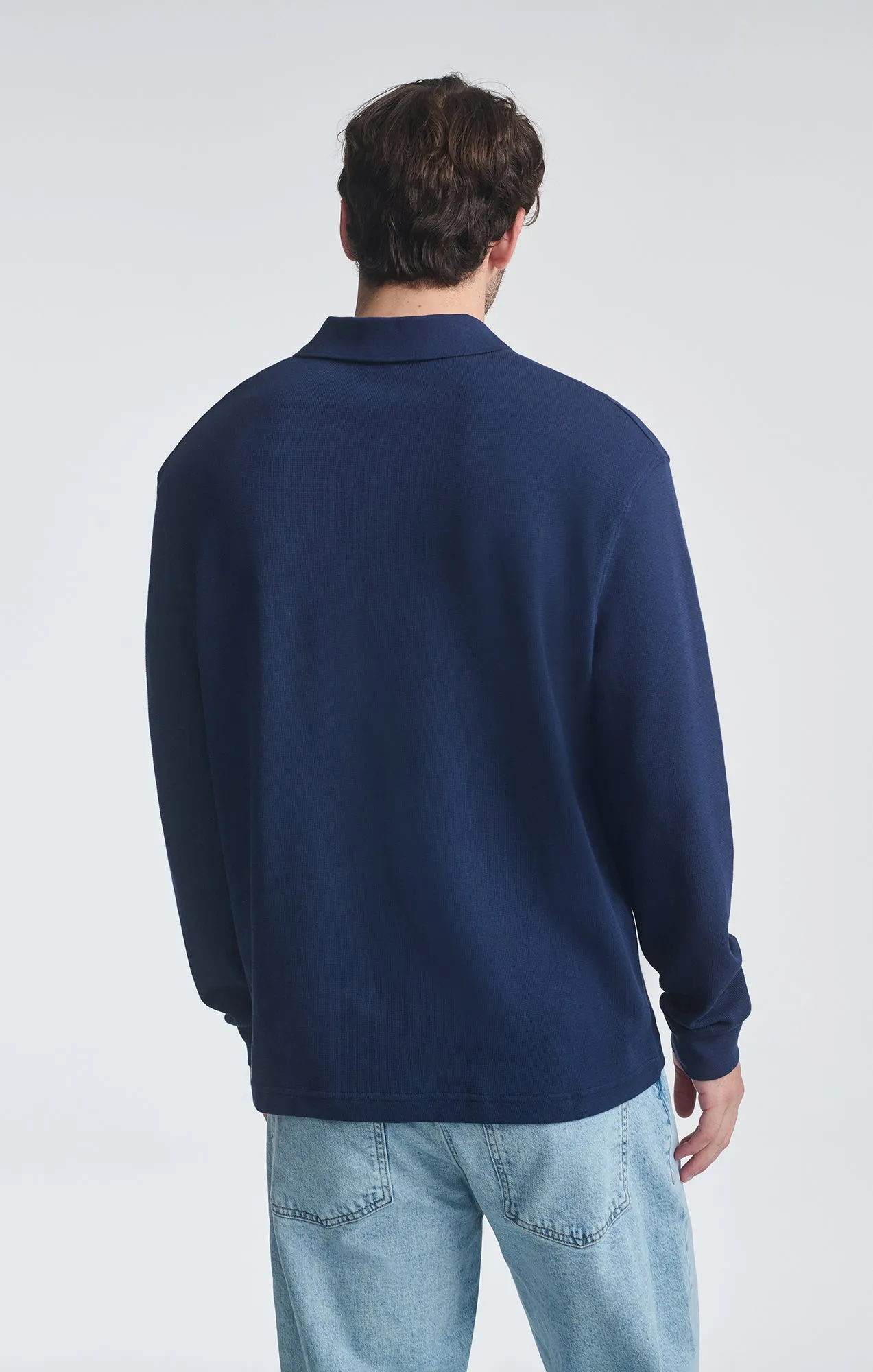 POLO COLLAR LONG SLEEVE SHIRT IN BLACK IRIS