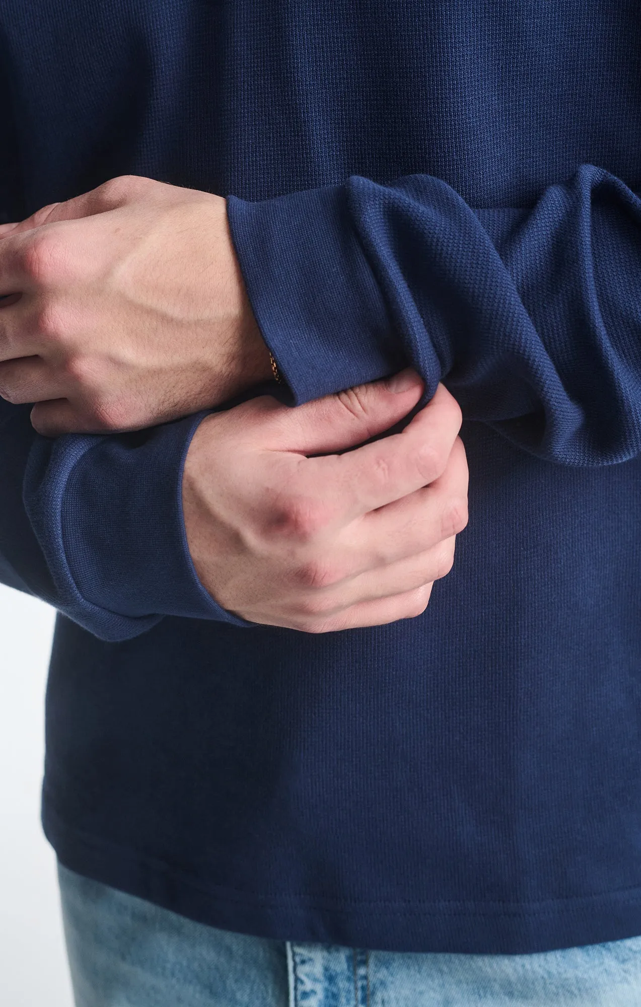 POLO COLLAR LONG SLEEVE SHIRT IN BLACK IRIS