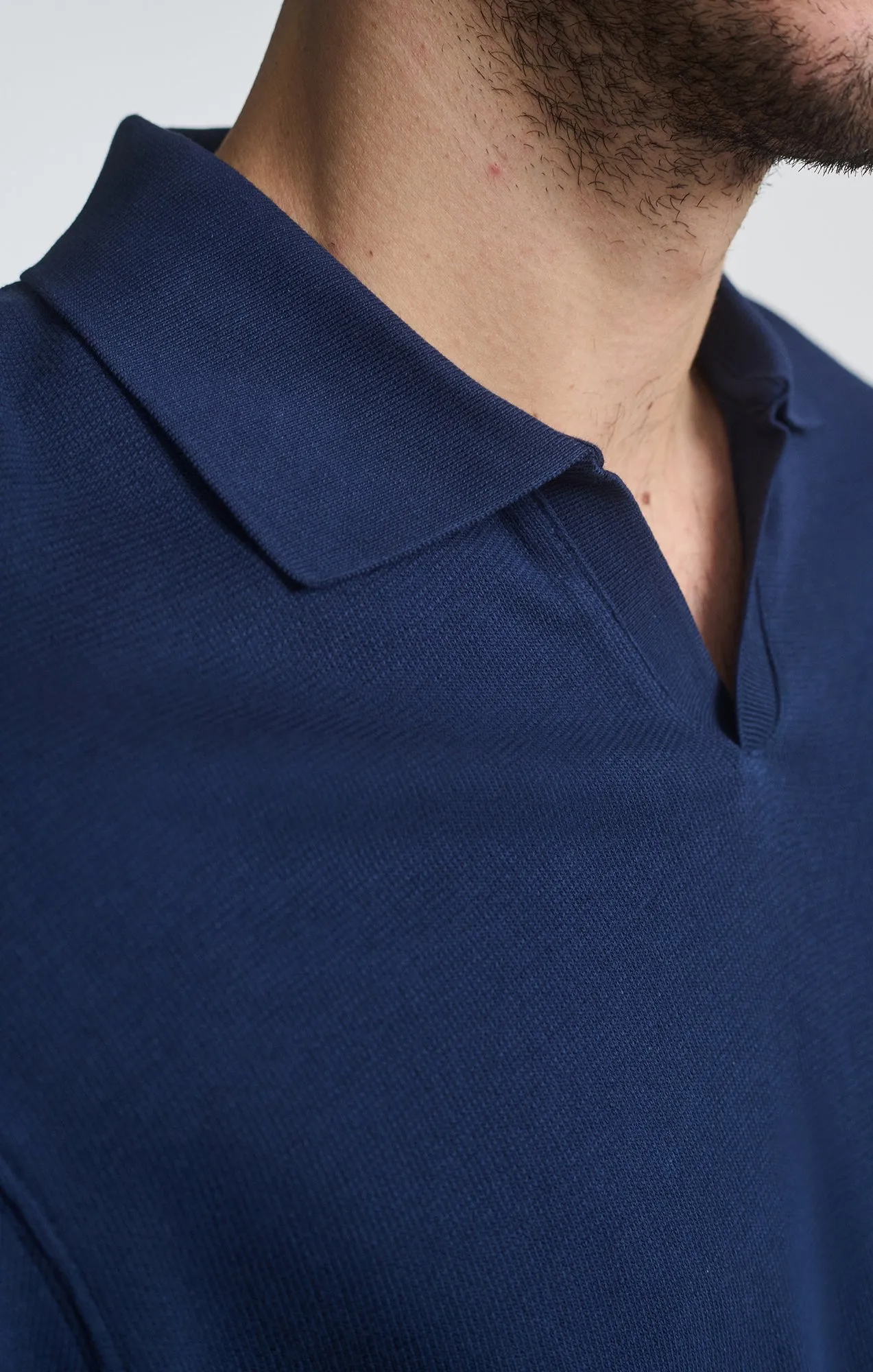 POLO COLLAR LONG SLEEVE SHIRT IN BLACK IRIS