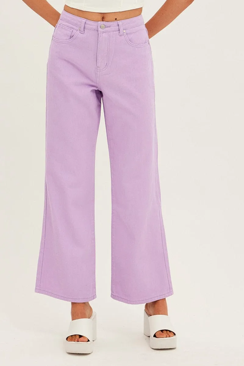 Purple Denim Jeans High Rise Wide Leg