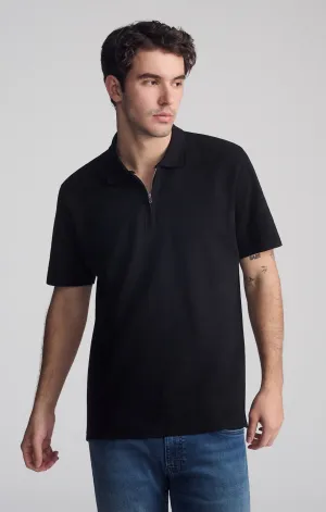 QUARTER ZIP POLO SHIRT IN BLACK