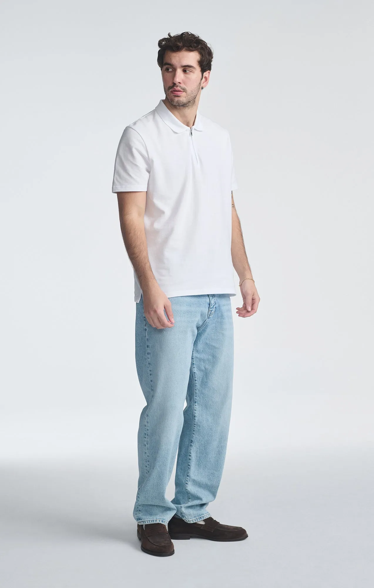 QUARTER ZIP POLO SHIRT IN WHITE