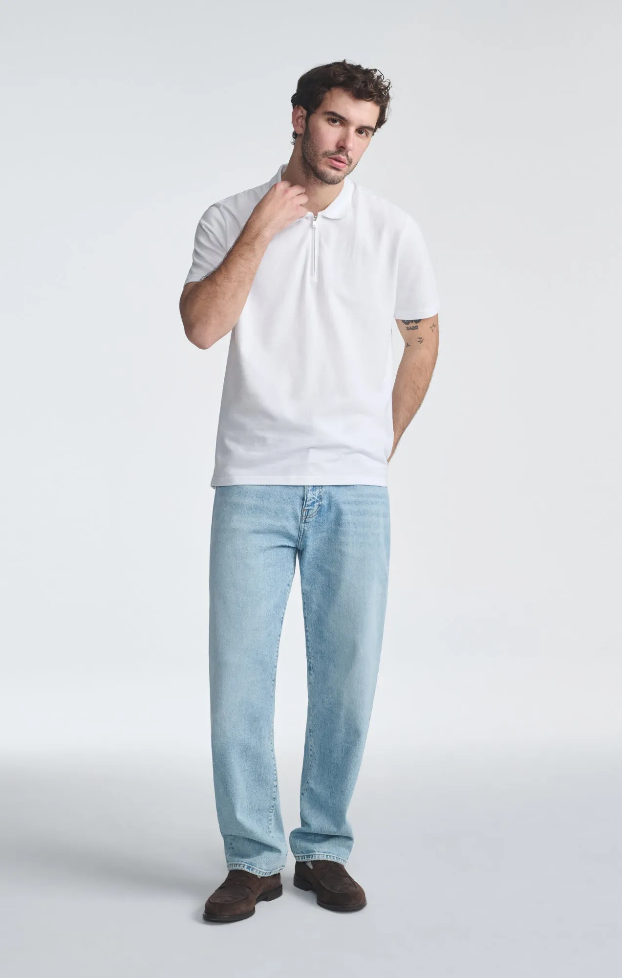 QUARTER ZIP POLO SHIRT IN WHITE
