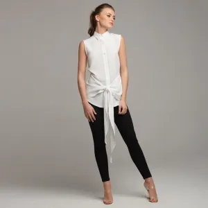 QUINN ECRU TIE FRONT SLEEVELESS SHIRT - CT029