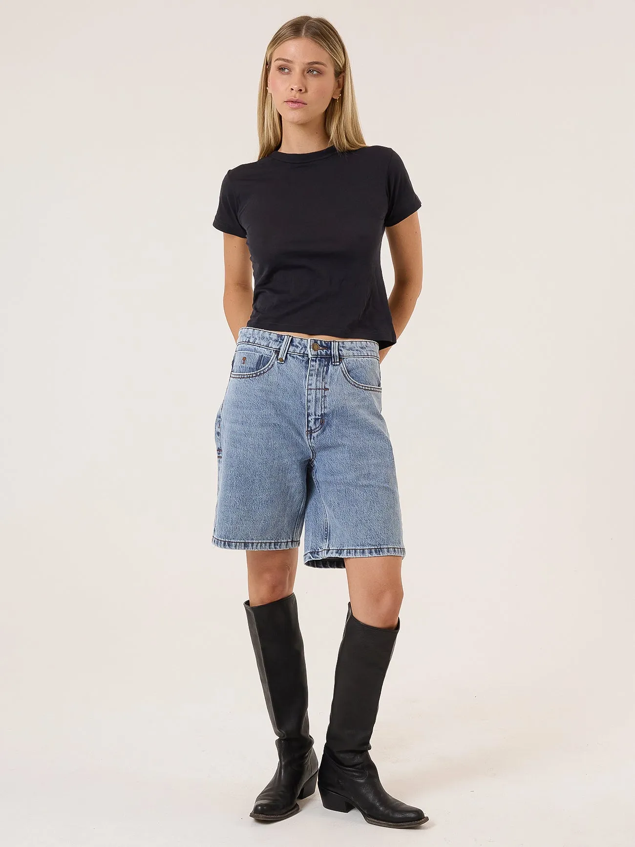 Reagan Slouch Short - Vintage Stone Blue