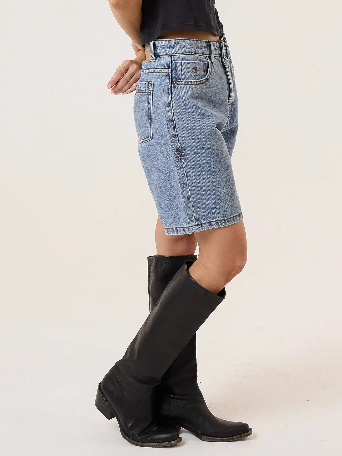 Reagan Slouch Short - Vintage Stone Blue