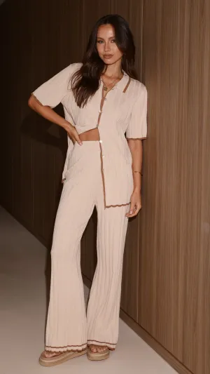 Shaylie Wide Leg Pants - Beige