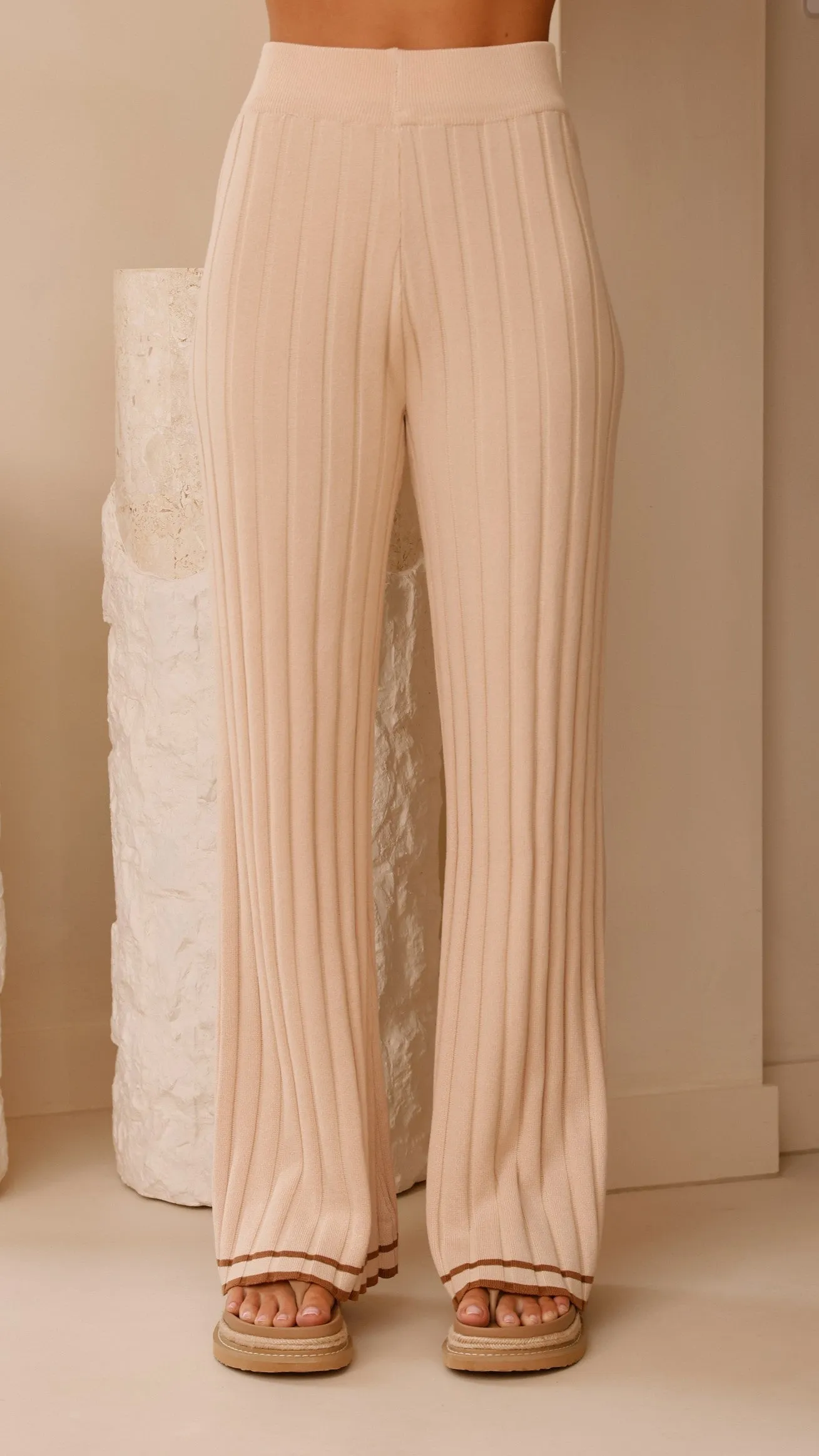 Shaylie Wide Leg Pants - Beige