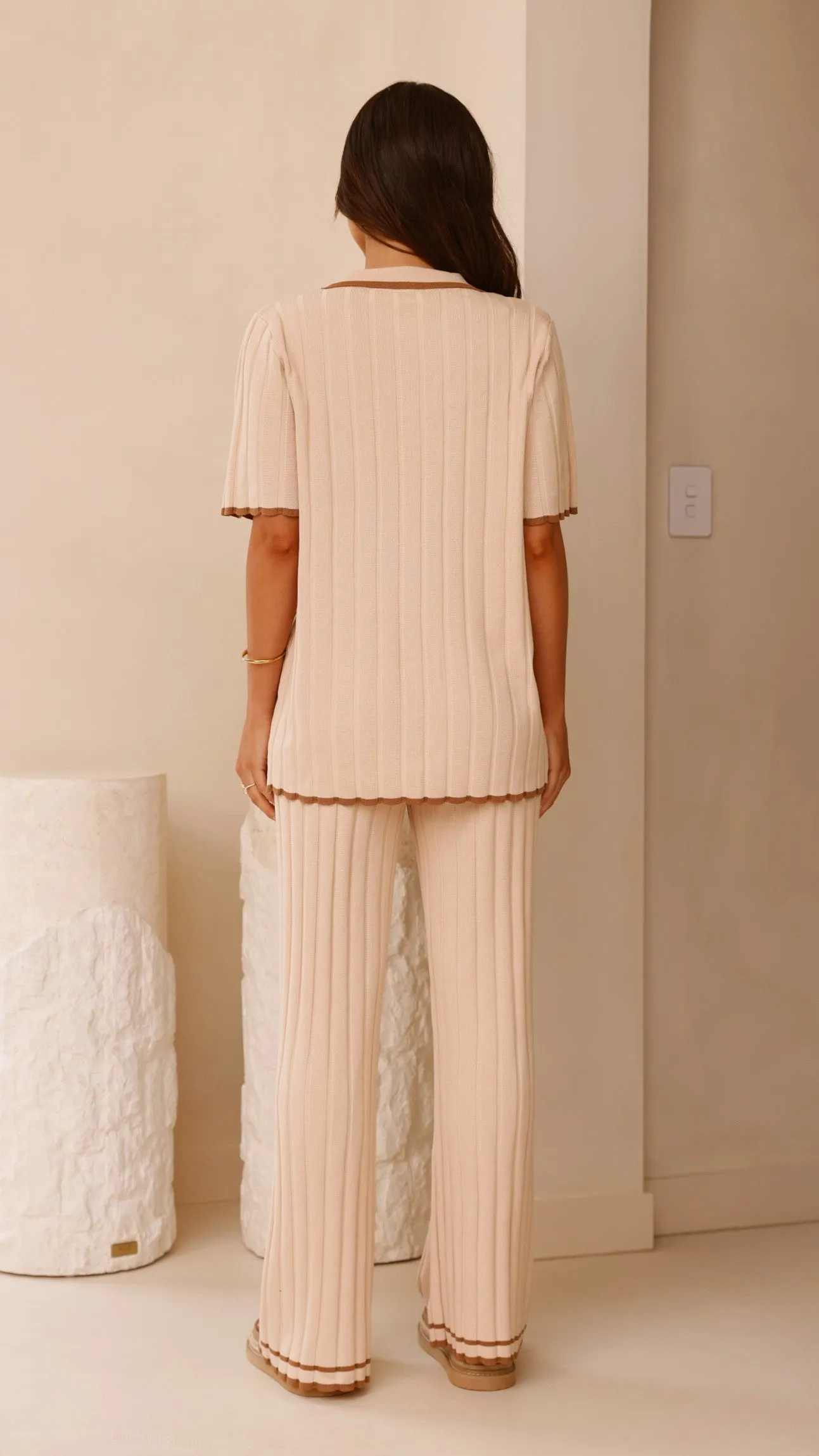 Shaylie Wide Leg Pants - Beige