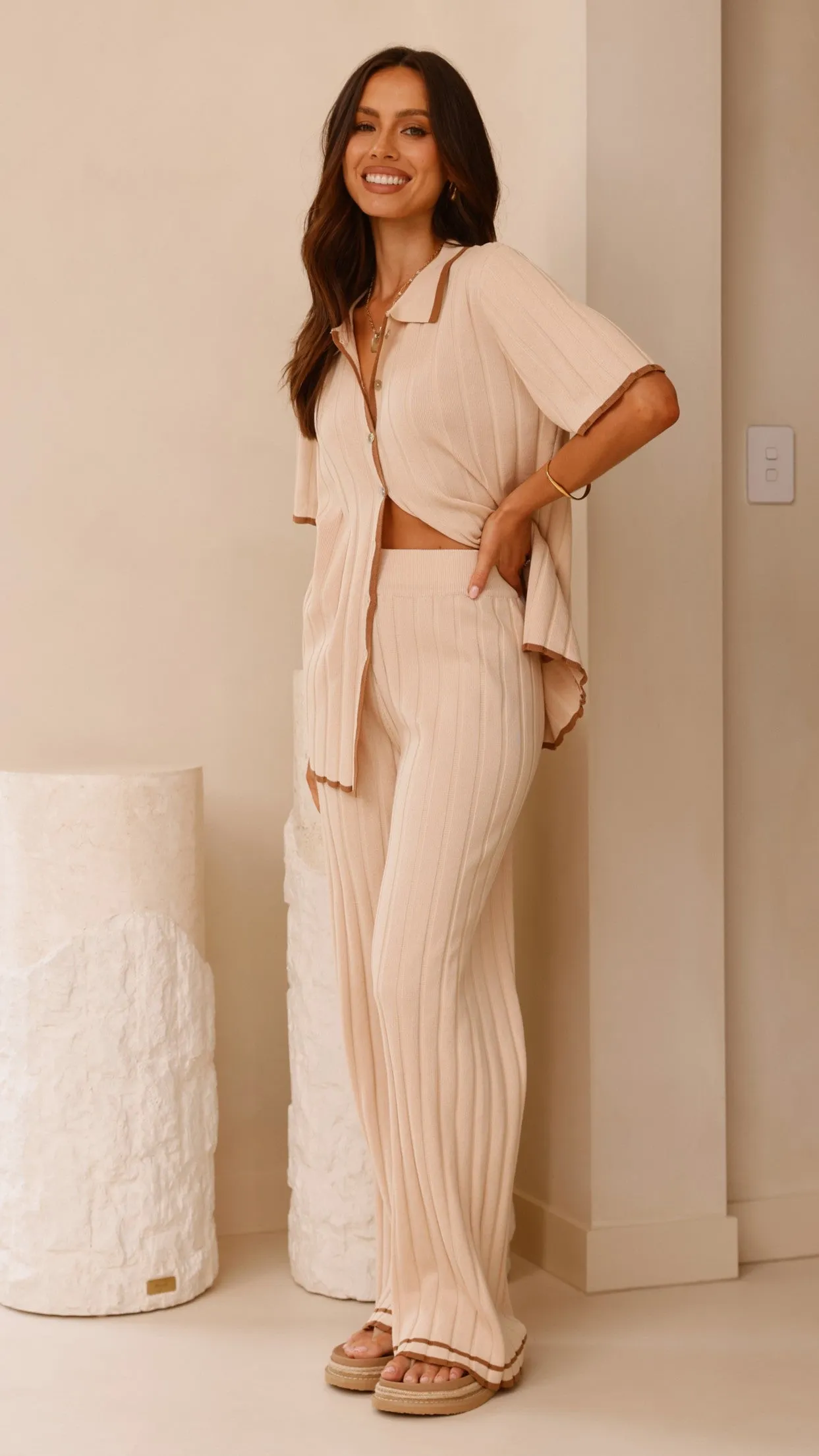 Shaylie Wide Leg Pants - Beige