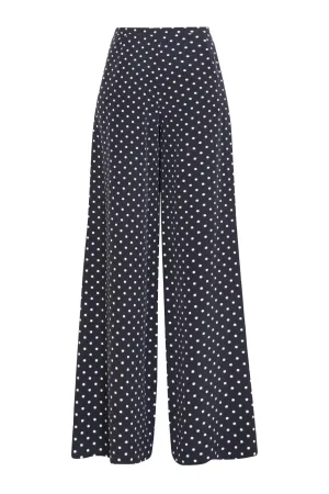 Silk Palazzo Pants in Navy/Ivory Spot Print - Camille
