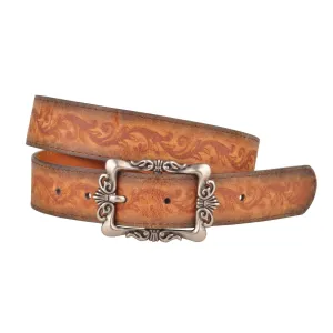 Silver Filigree Buckle Leather Belt