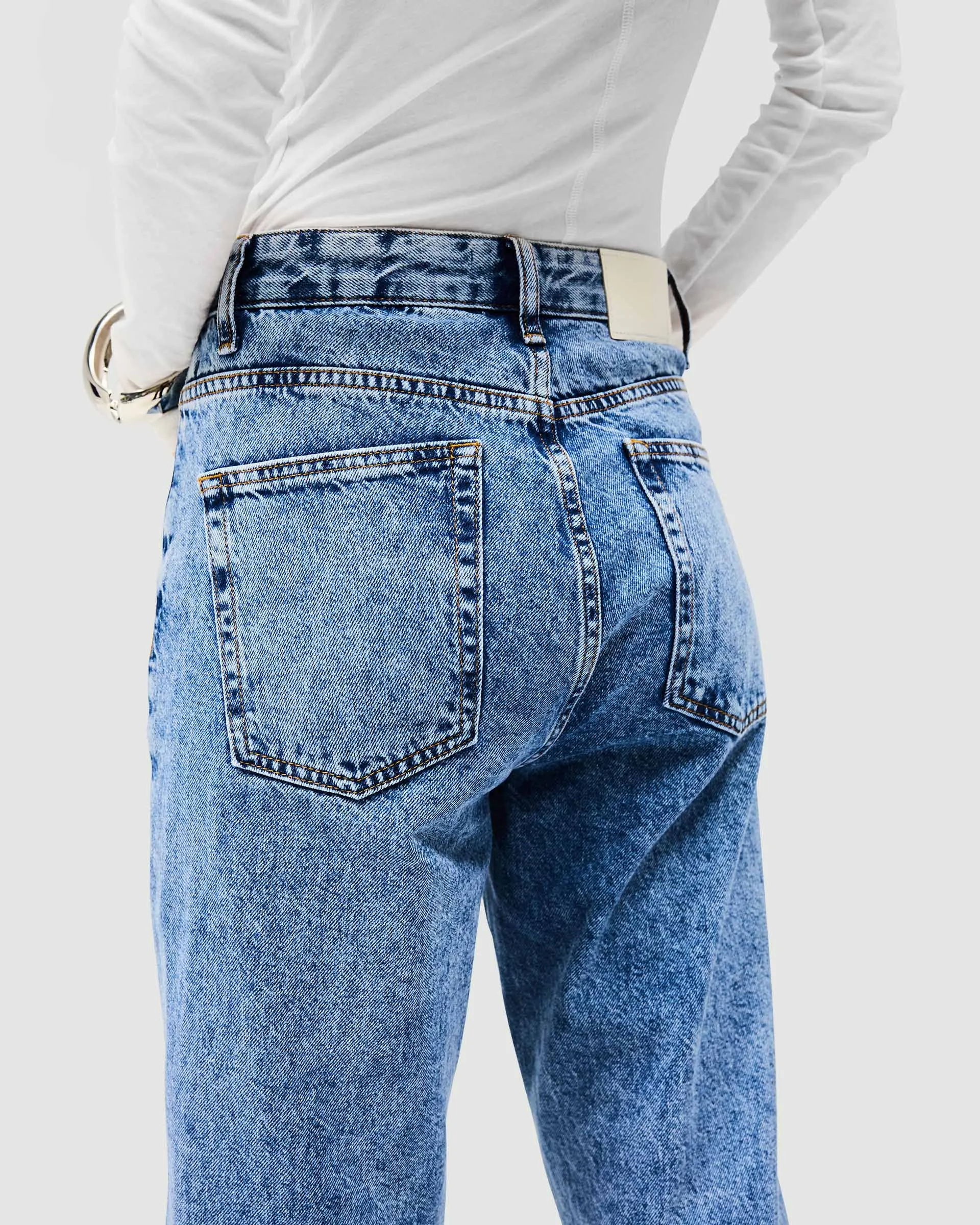Split Hem Straight Jean - Washed Blue