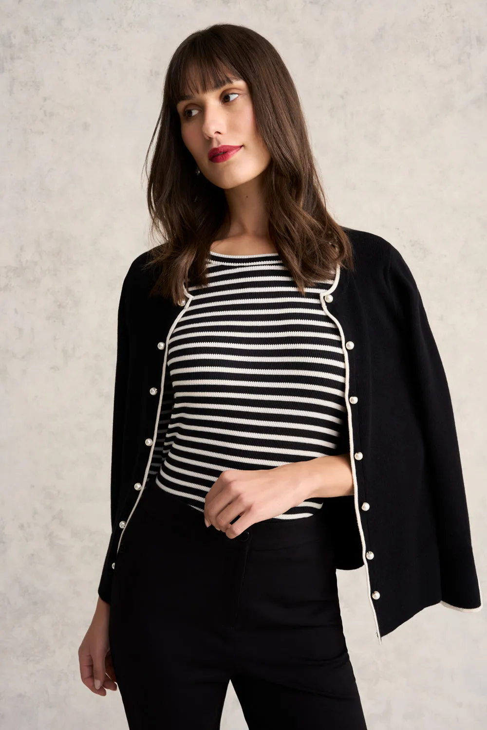 Stripe Boat Neck Tee - Ecru & Black Stripe