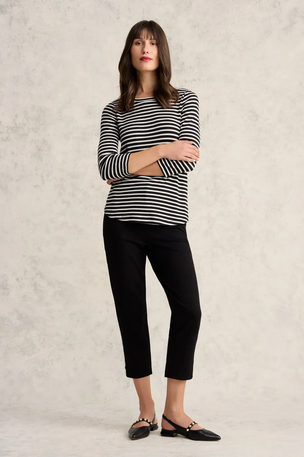 Stripe Boat Neck Tee - Ecru & Black Stripe