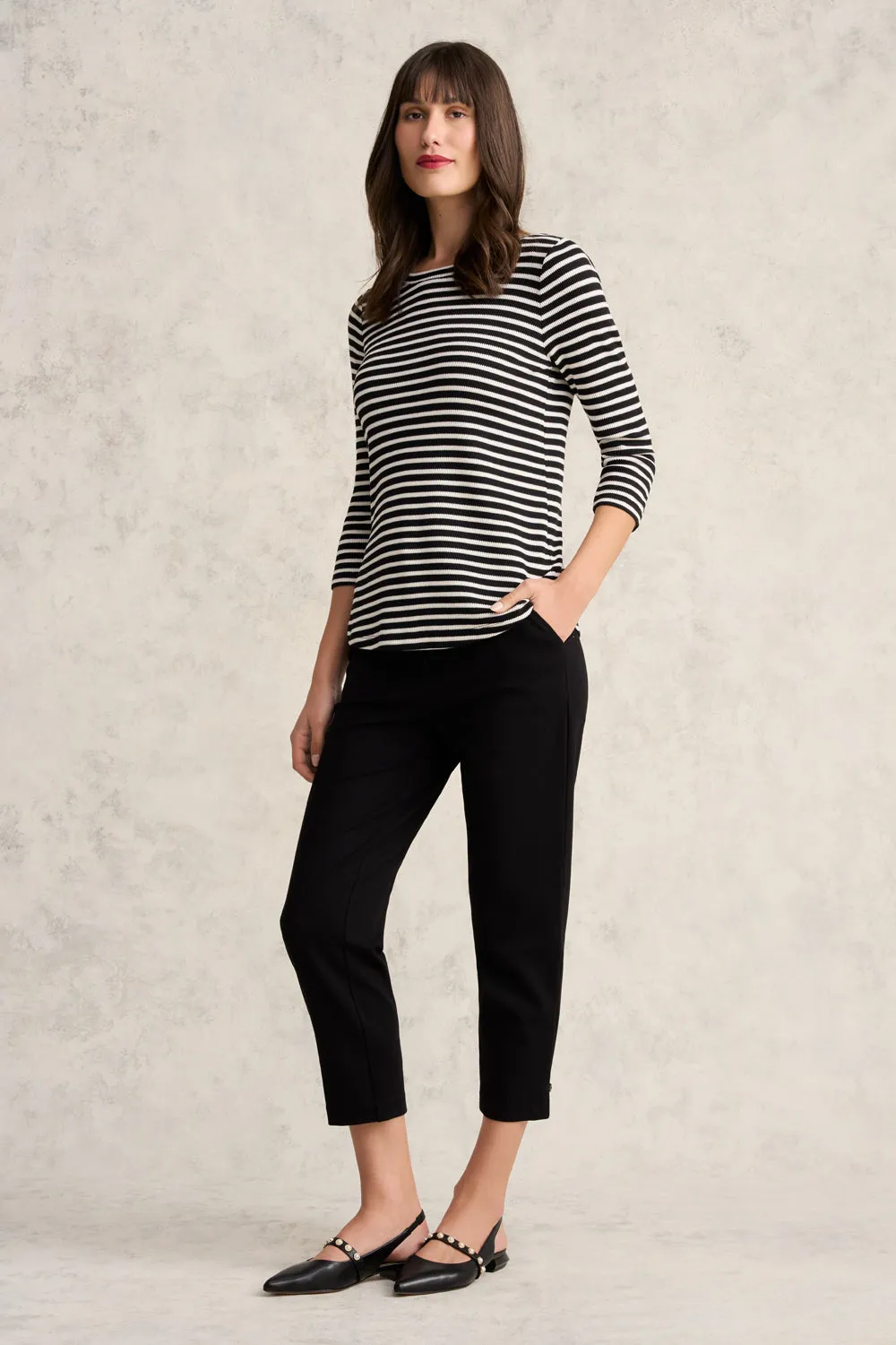 Stripe Boat Neck Tee - Ecru & Black Stripe