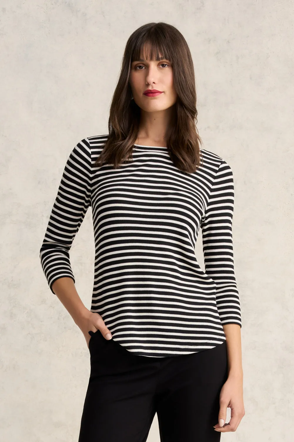 Stripe Boat Neck Tee - Ecru & Black Stripe
