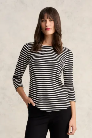 Stripe Boat Neck Tee - Ecru & Black Stripe