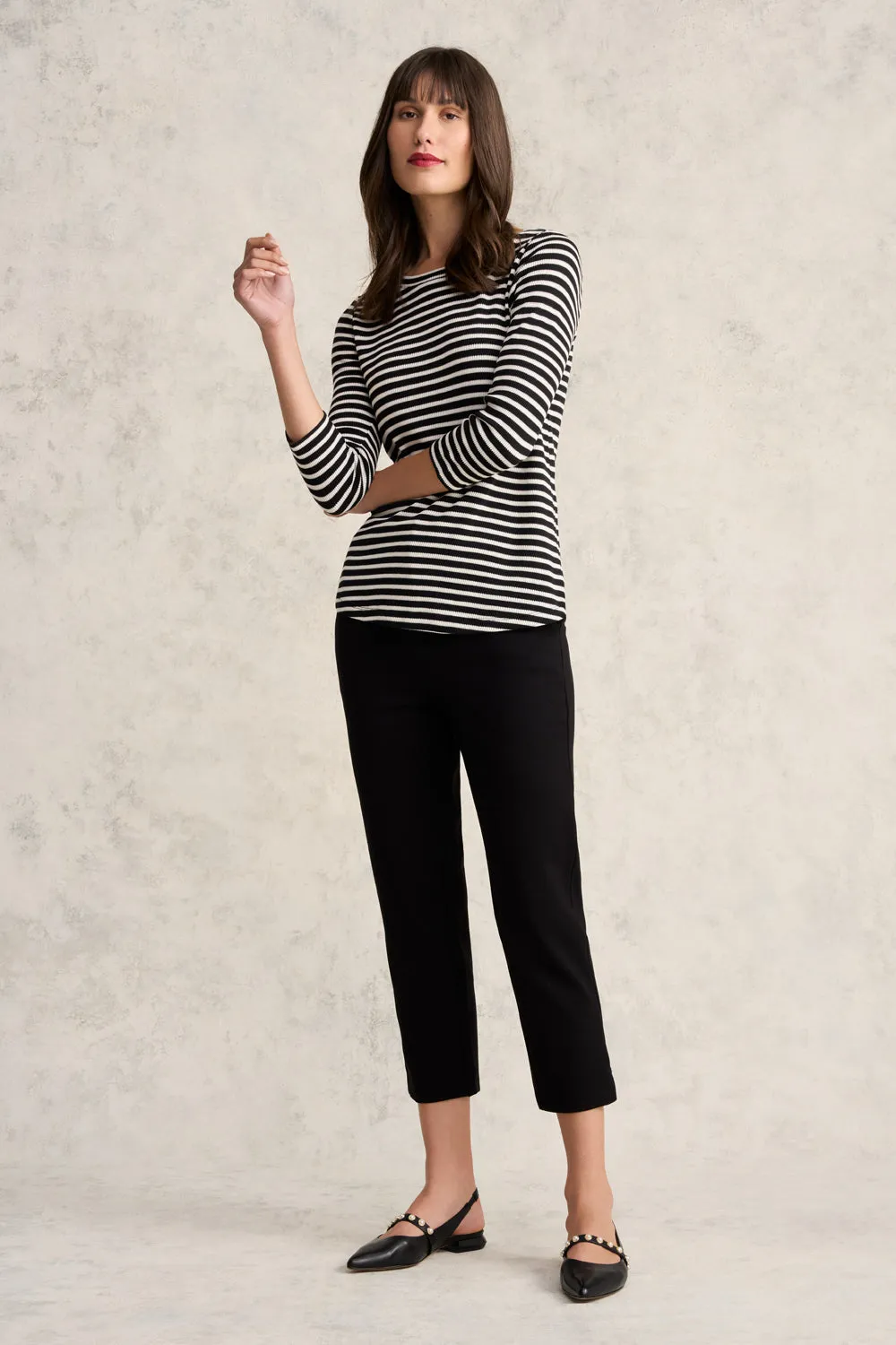 Stripe Boat Neck Tee - Ecru & Black Stripe
