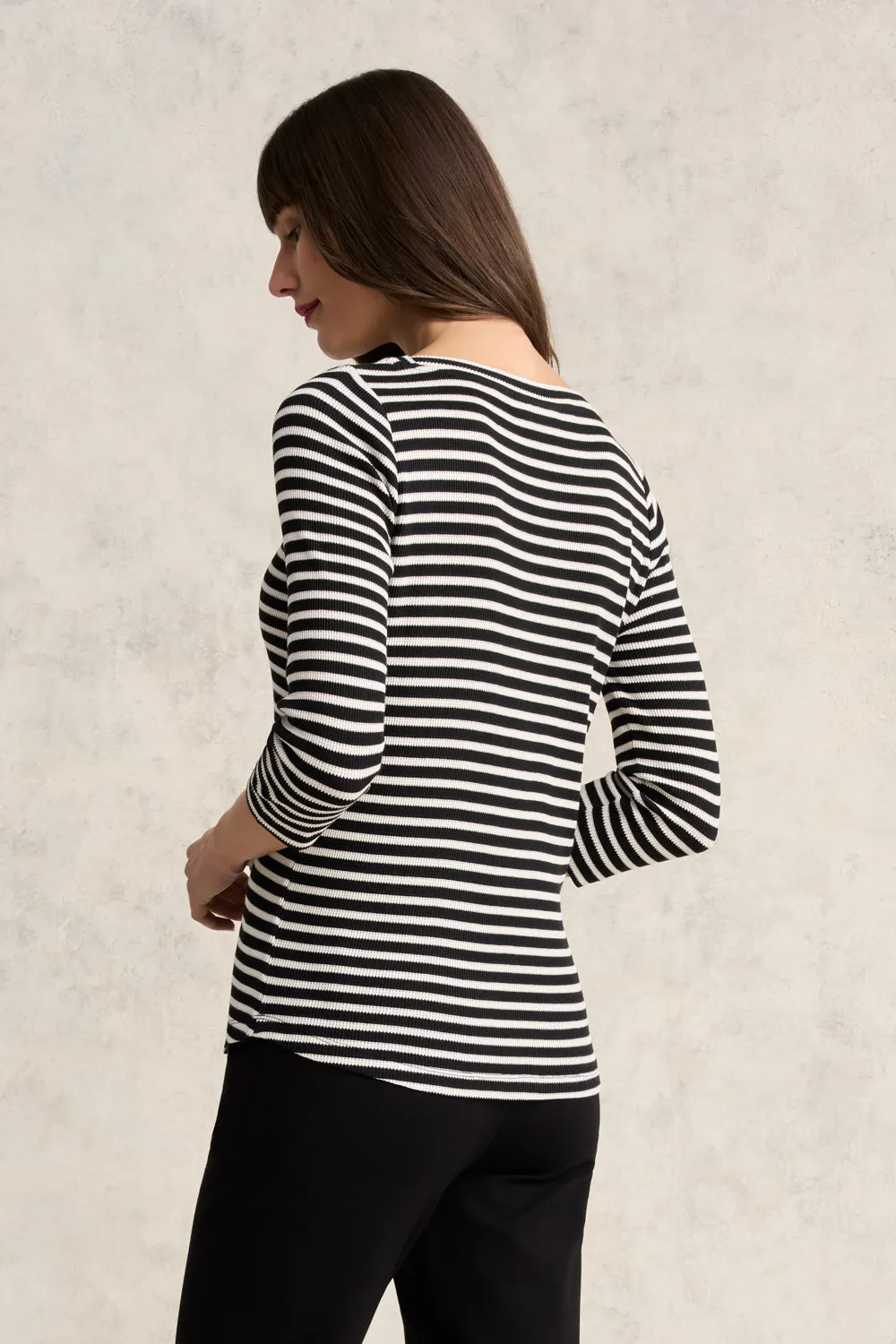 Stripe Boat Neck Tee - Ecru & Black Stripe