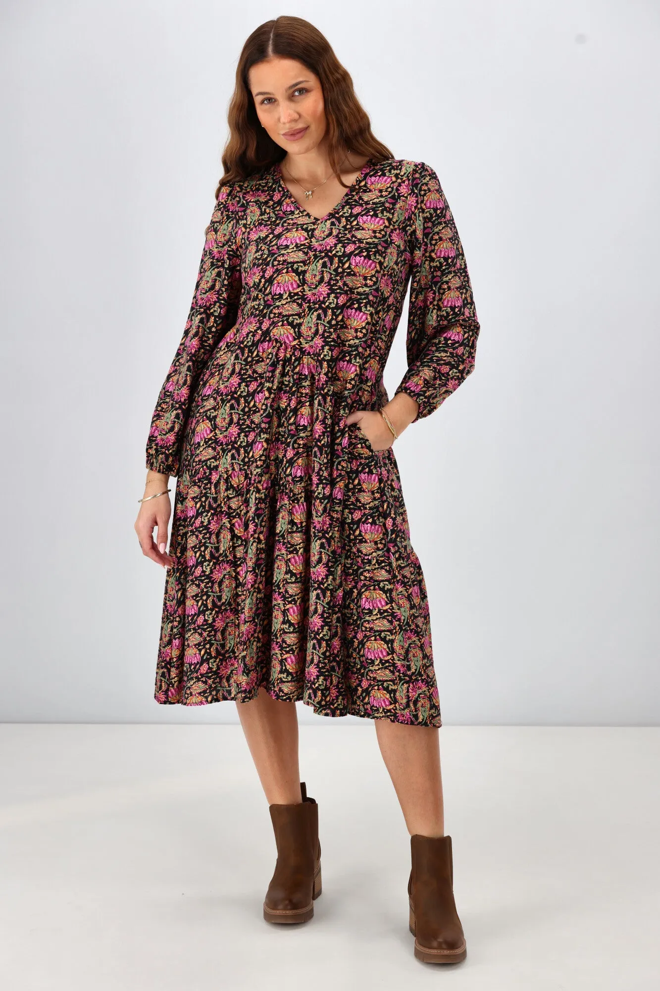 Sunday Boho Celine Dress Paisley Print Black