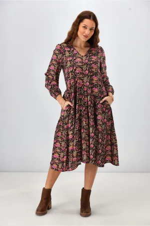Sunday Boho Celine Dress Paisley Print Black