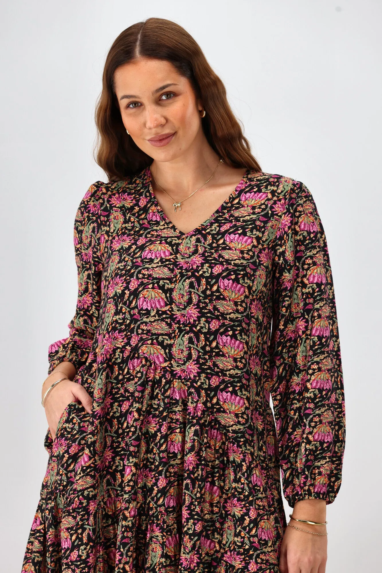 Sunday Boho Celine Dress Paisley Print Black