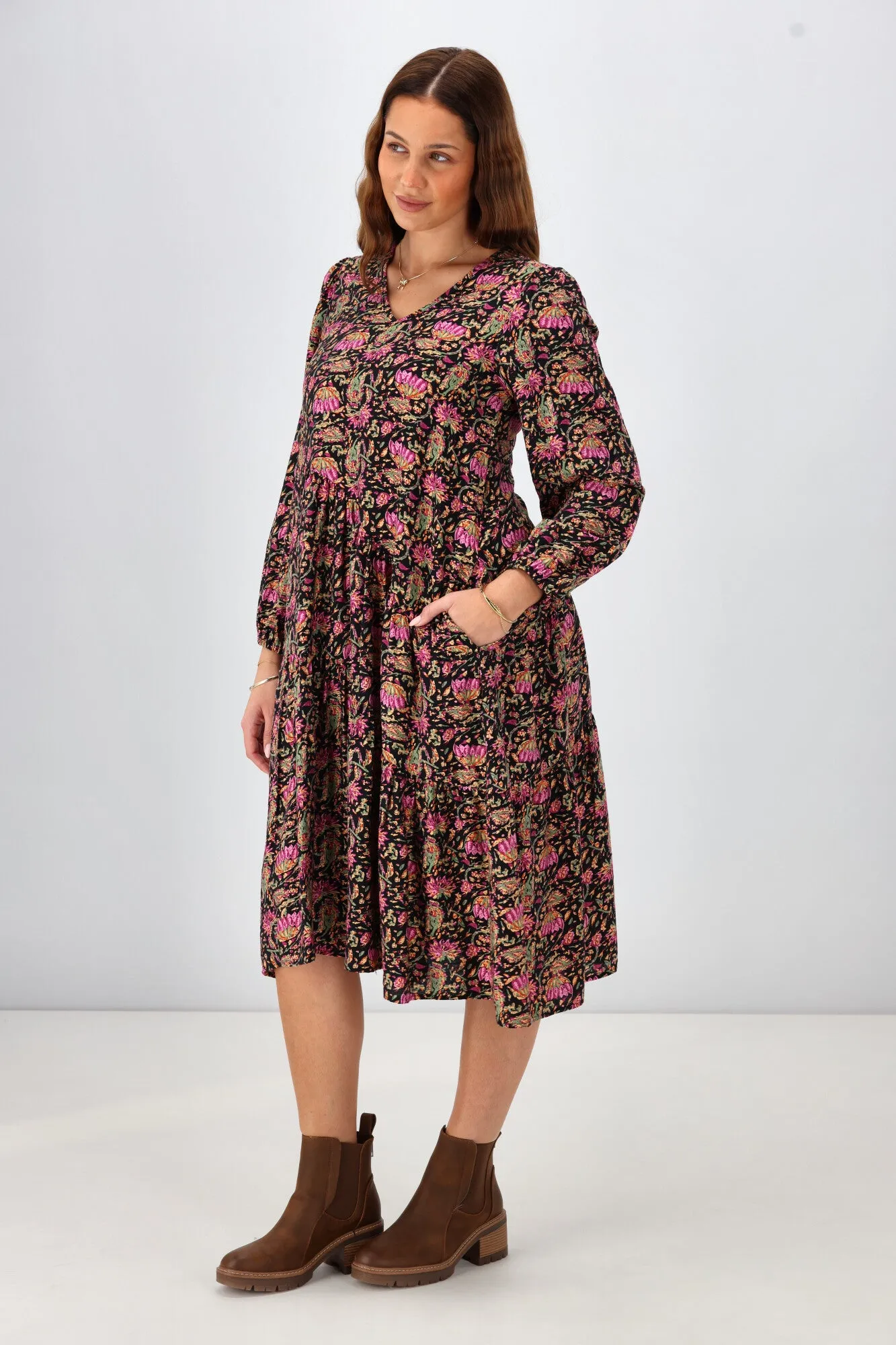 Sunday Boho Celine Dress Paisley Print Black