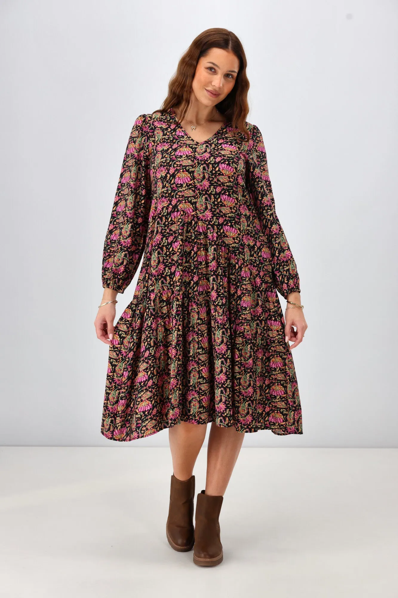 Sunday Boho Celine Dress Paisley Print Black