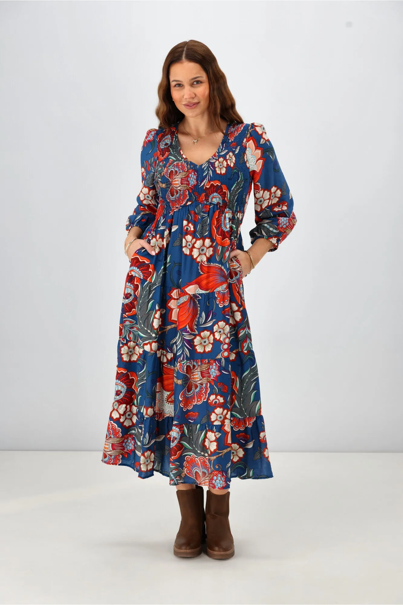 Sunday Boho Emerie Dress Paisley Print Blue