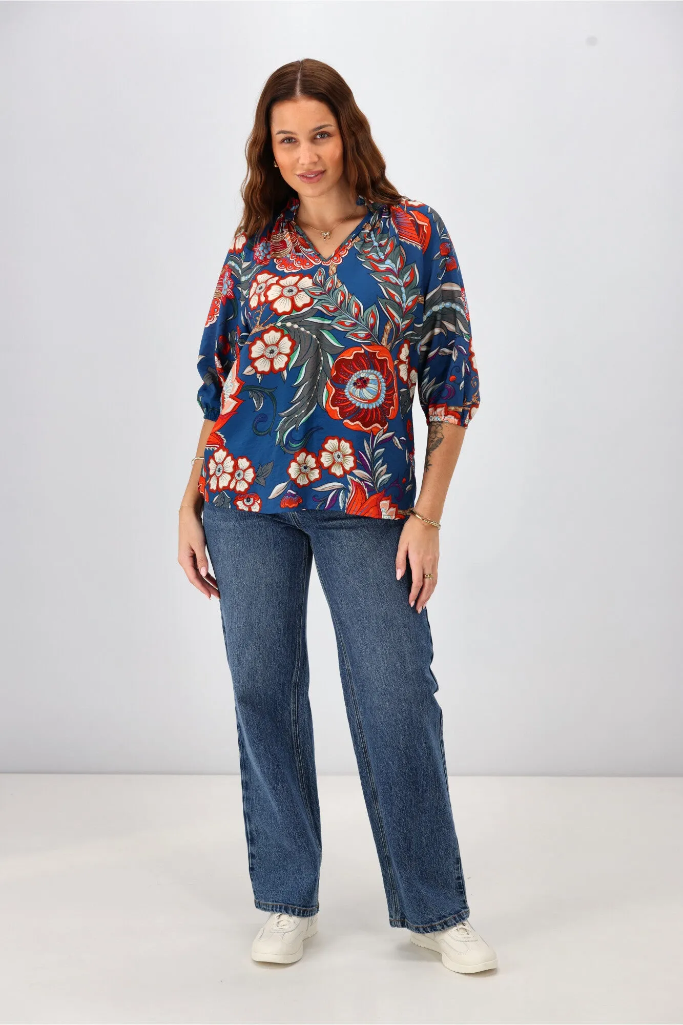 Sunday Boho Gianna Top Paisley Print Blue