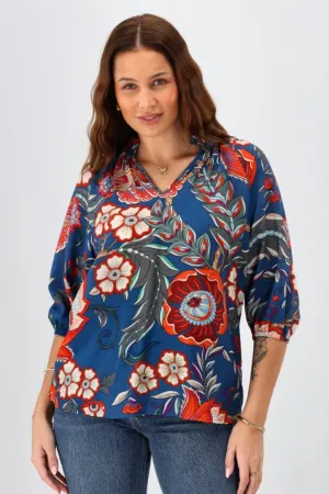 Sunday Boho Gianna Top Paisley Print Blue
