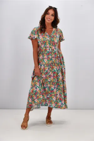 Sunday Boho Kayela Midi Dress Floral Green