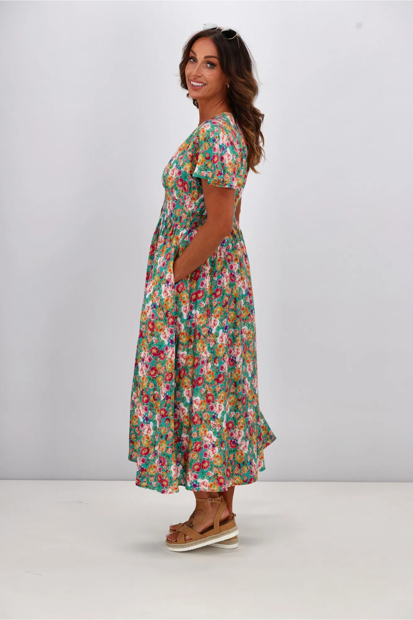 Sunday Boho Kayela Midi Dress Floral Green