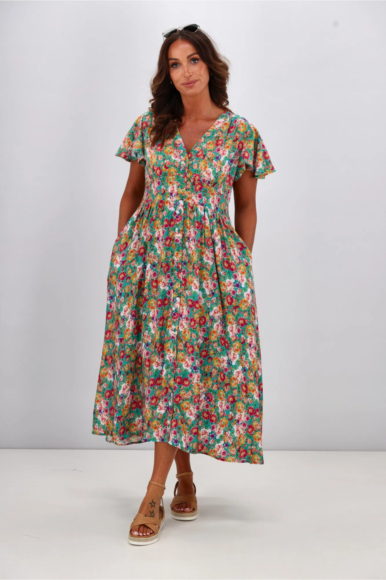 Sunday Boho Kayela Midi Dress Floral Green