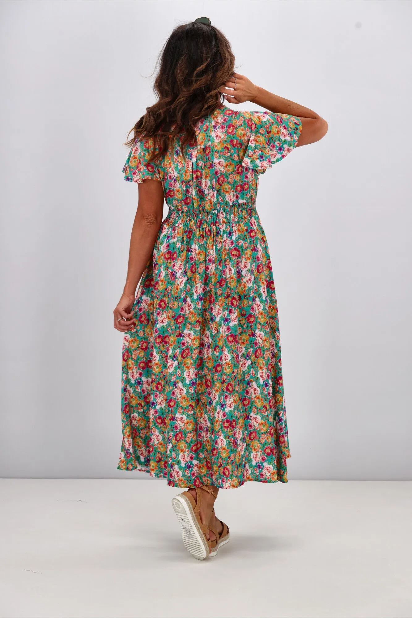 Sunday Boho Kayela Midi Dress Floral Green