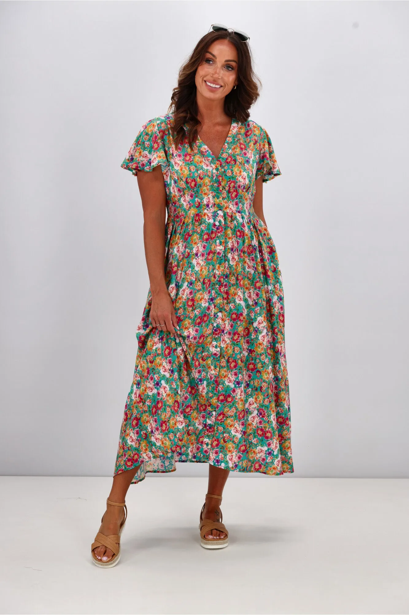 Sunday Boho Kayela Midi Dress Floral Green