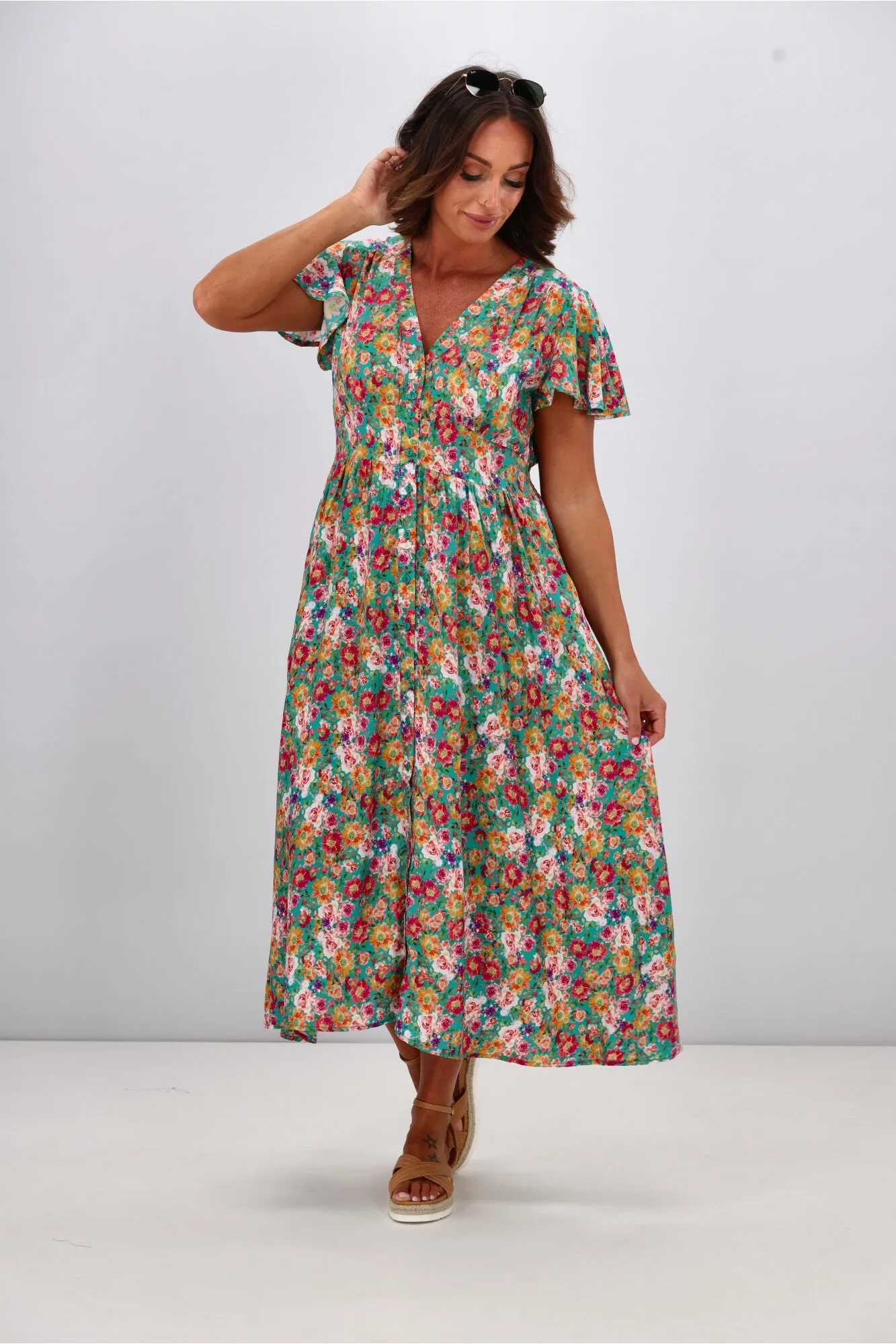 Sunday Boho Kayela Midi Dress Floral Green