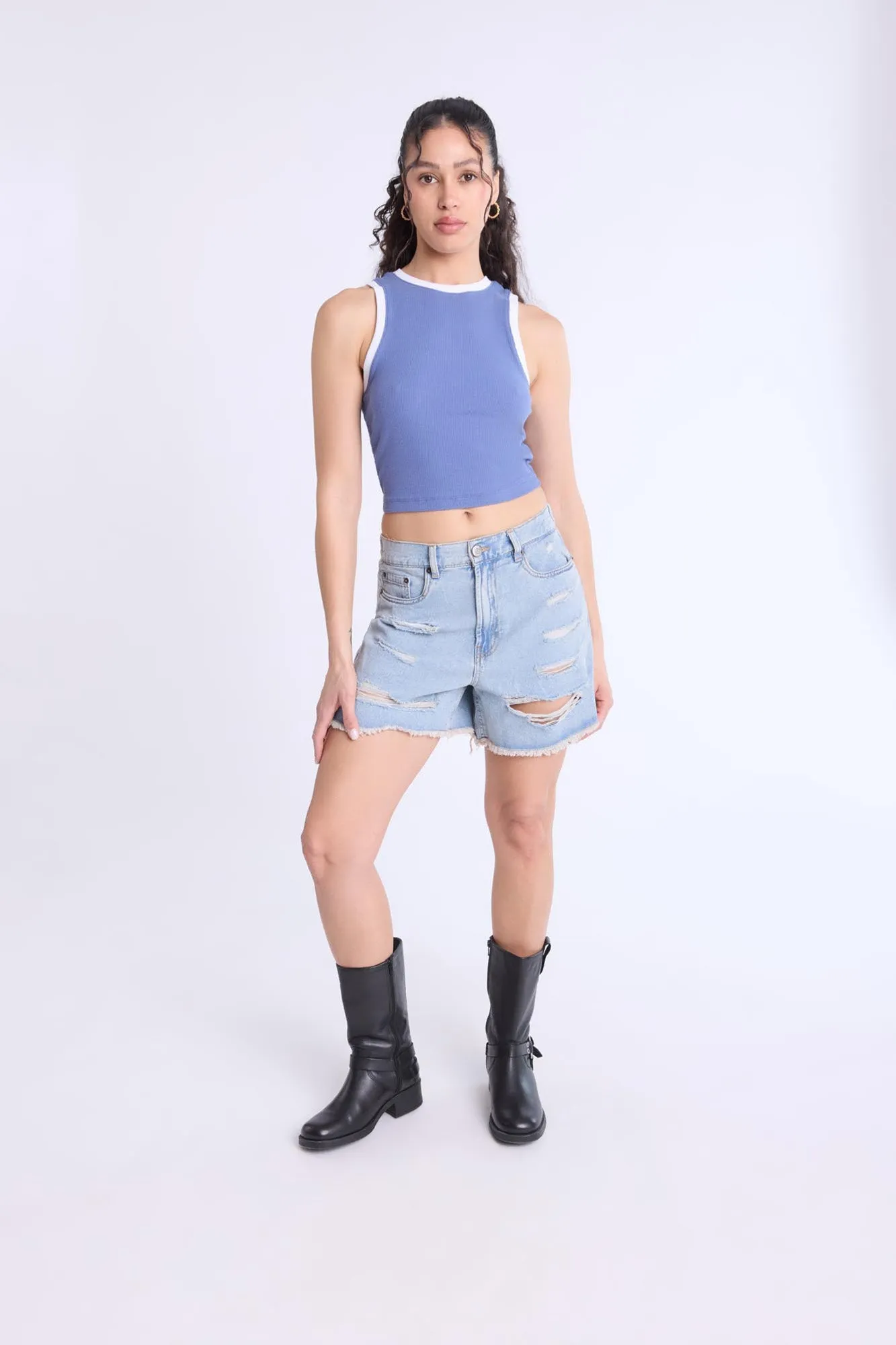 Super High Rise Comfort Waistband Baggy Denim Shorts