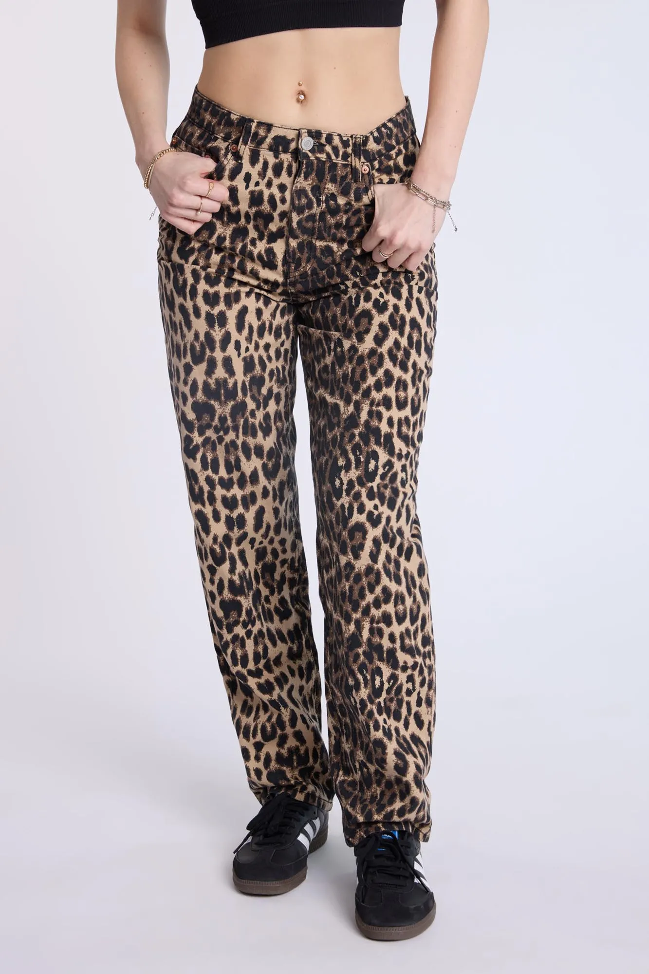 Super High Rise Leopard Baggy Jeans