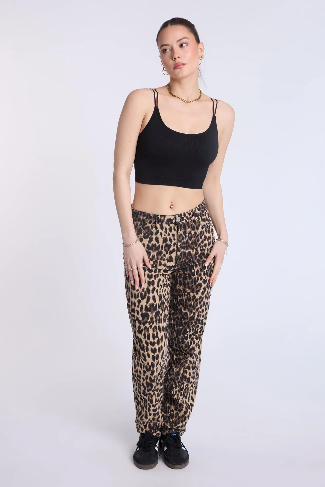 Super High Rise Leopard Baggy Jeans