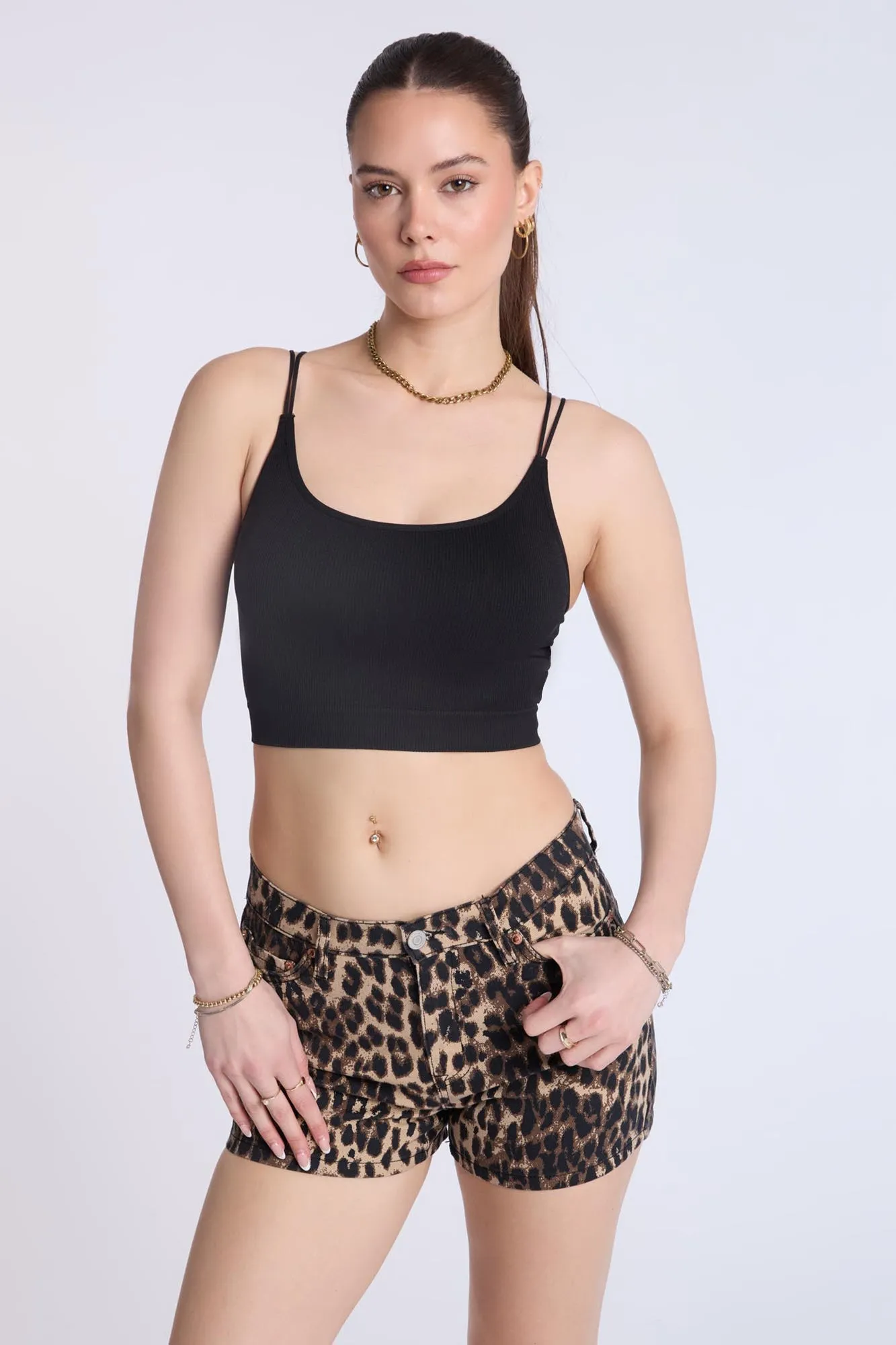 Super High Rise Leopard Relaxed Denim Shorts