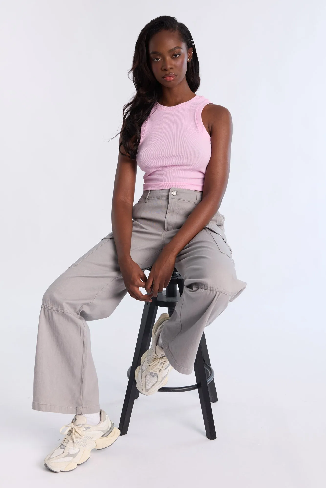Super High Rise Wide Leg Cargo Twill Pants