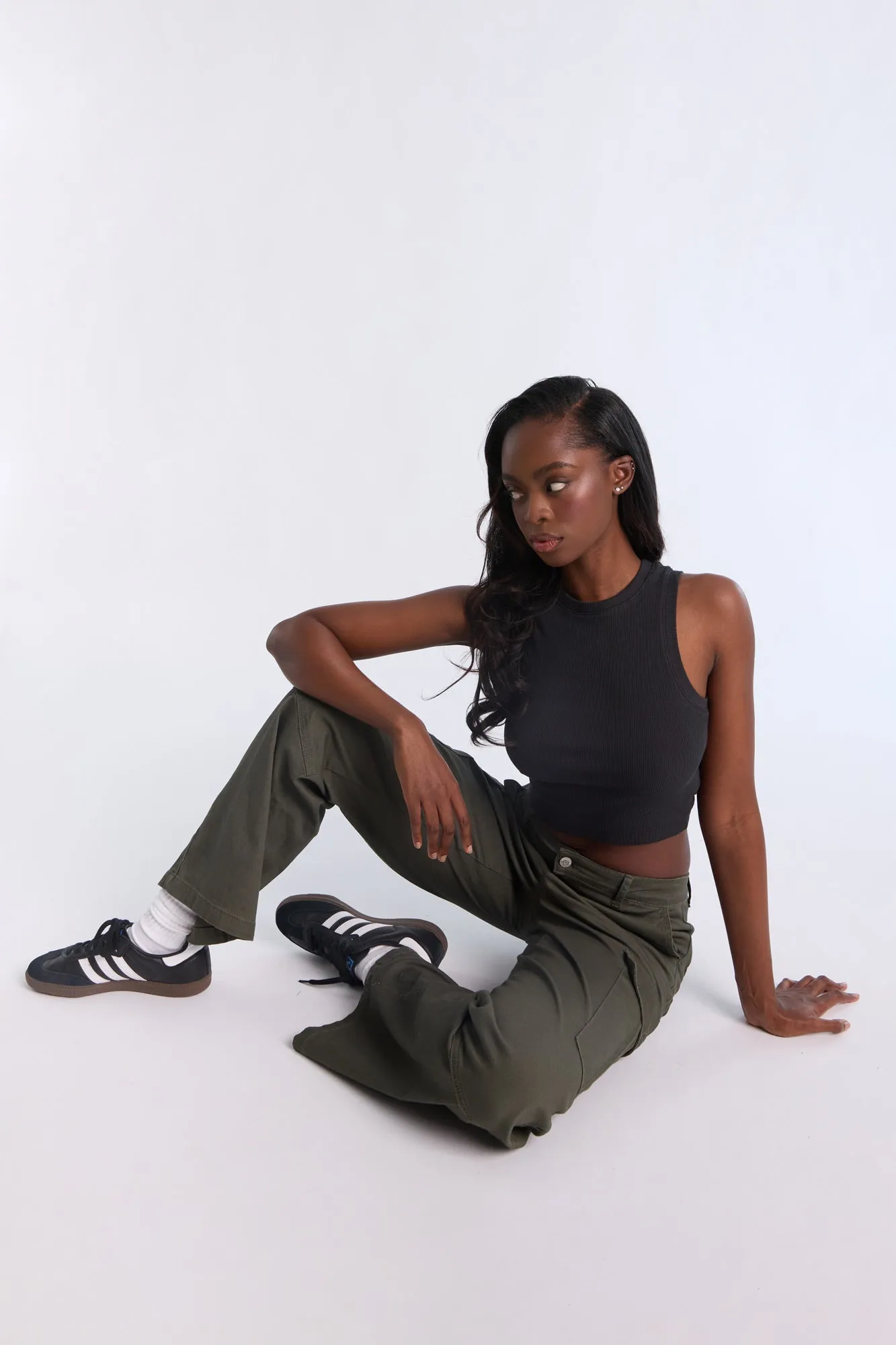 Super High Rise Wide Leg Cargo Twill Pants