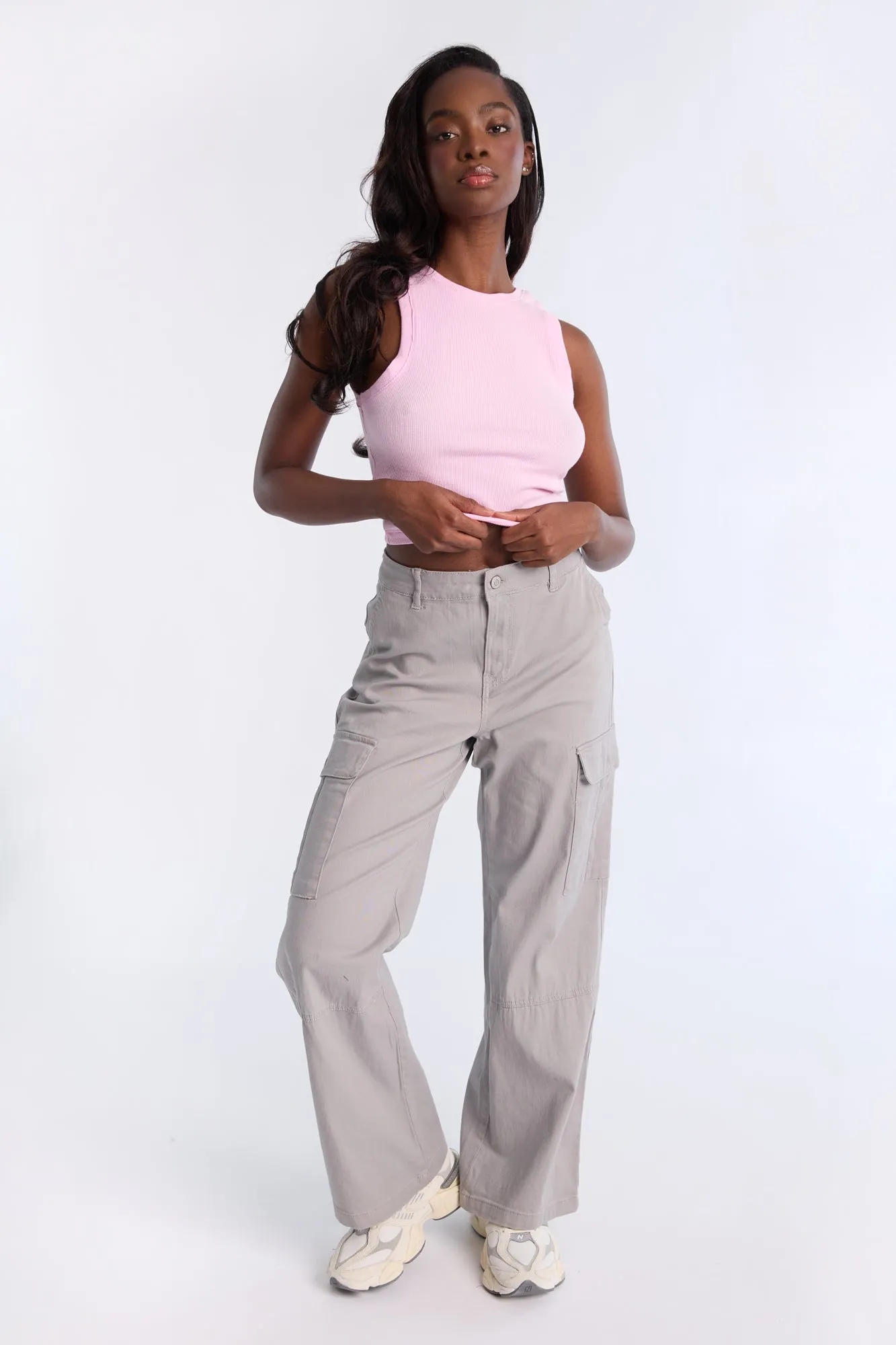 Super High Rise Wide Leg Cargo Twill Pants