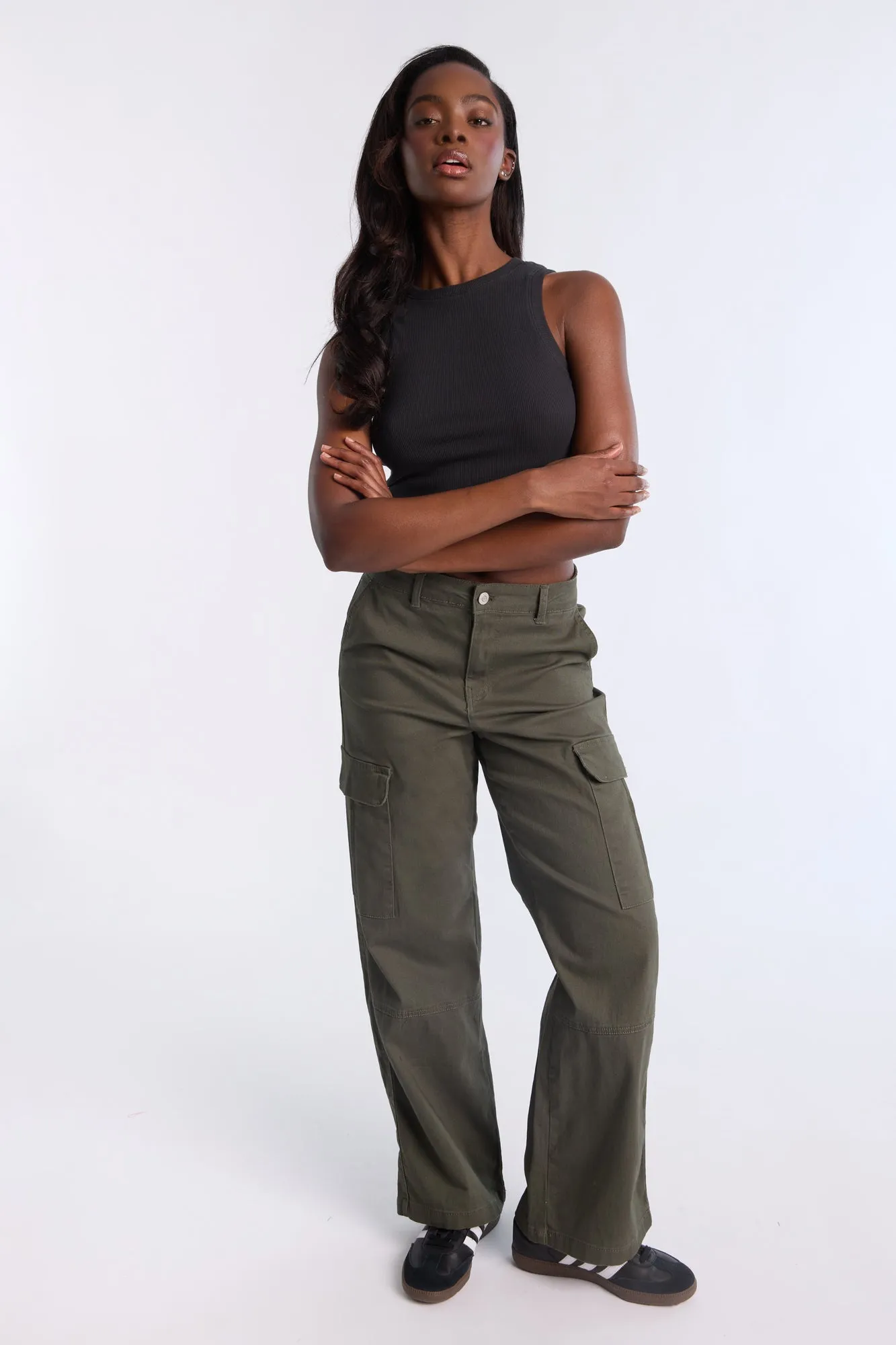 Super High Rise Wide Leg Cargo Twill Pants