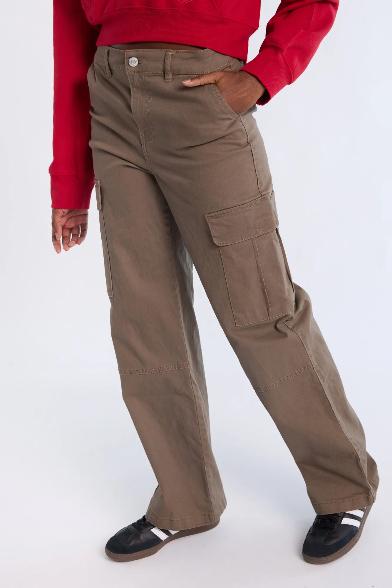 Super High Rise Wide Leg Cargo Twill Pants