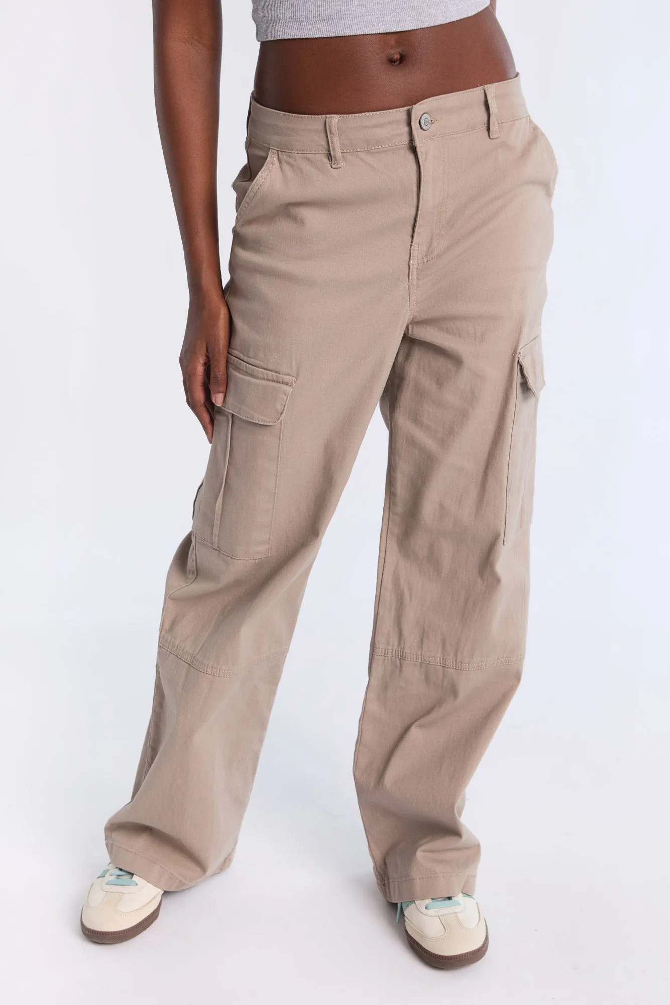 Super High Rise Wide Leg Cargo Twill Pants