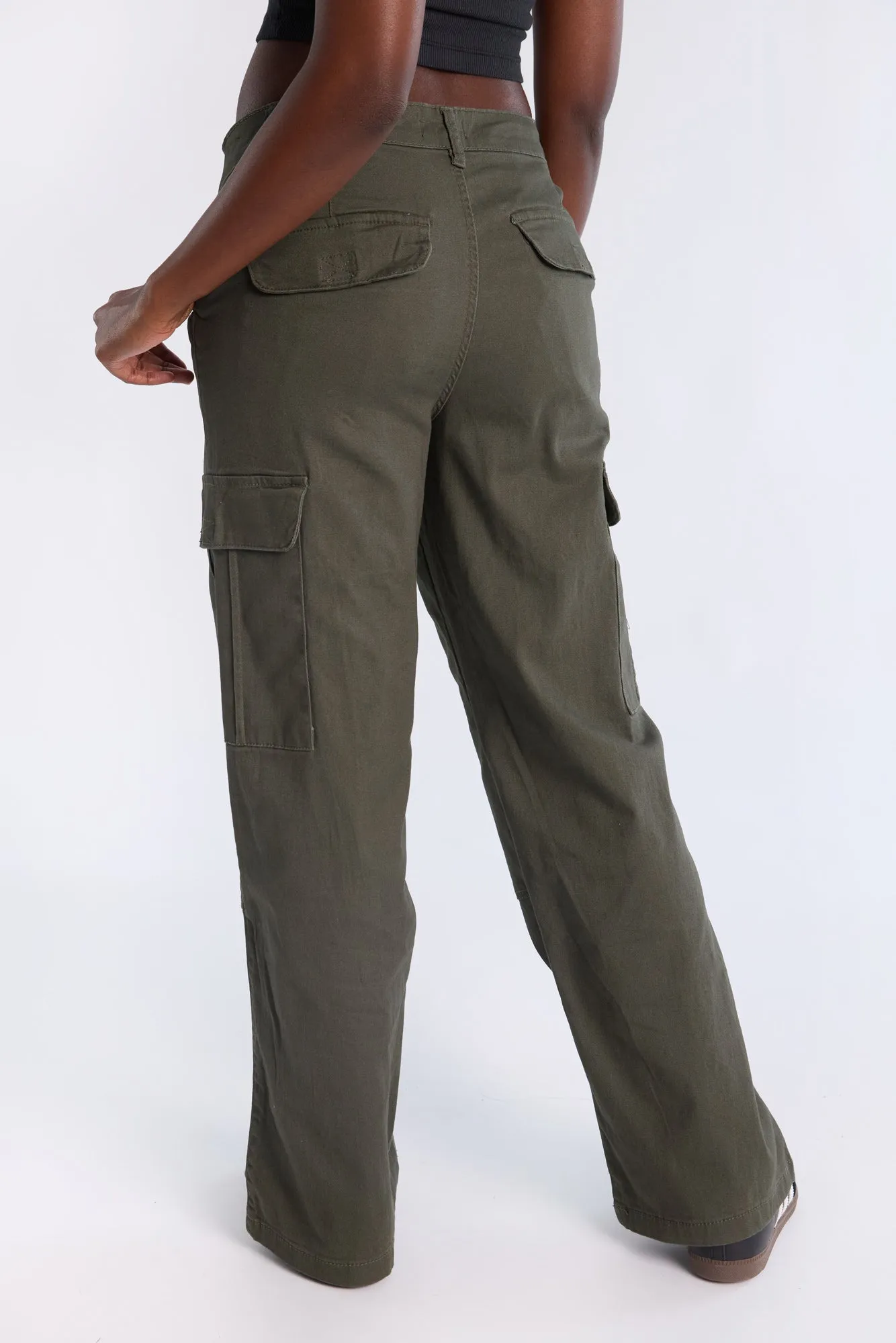 Super High Rise Wide Leg Cargo Twill Pants